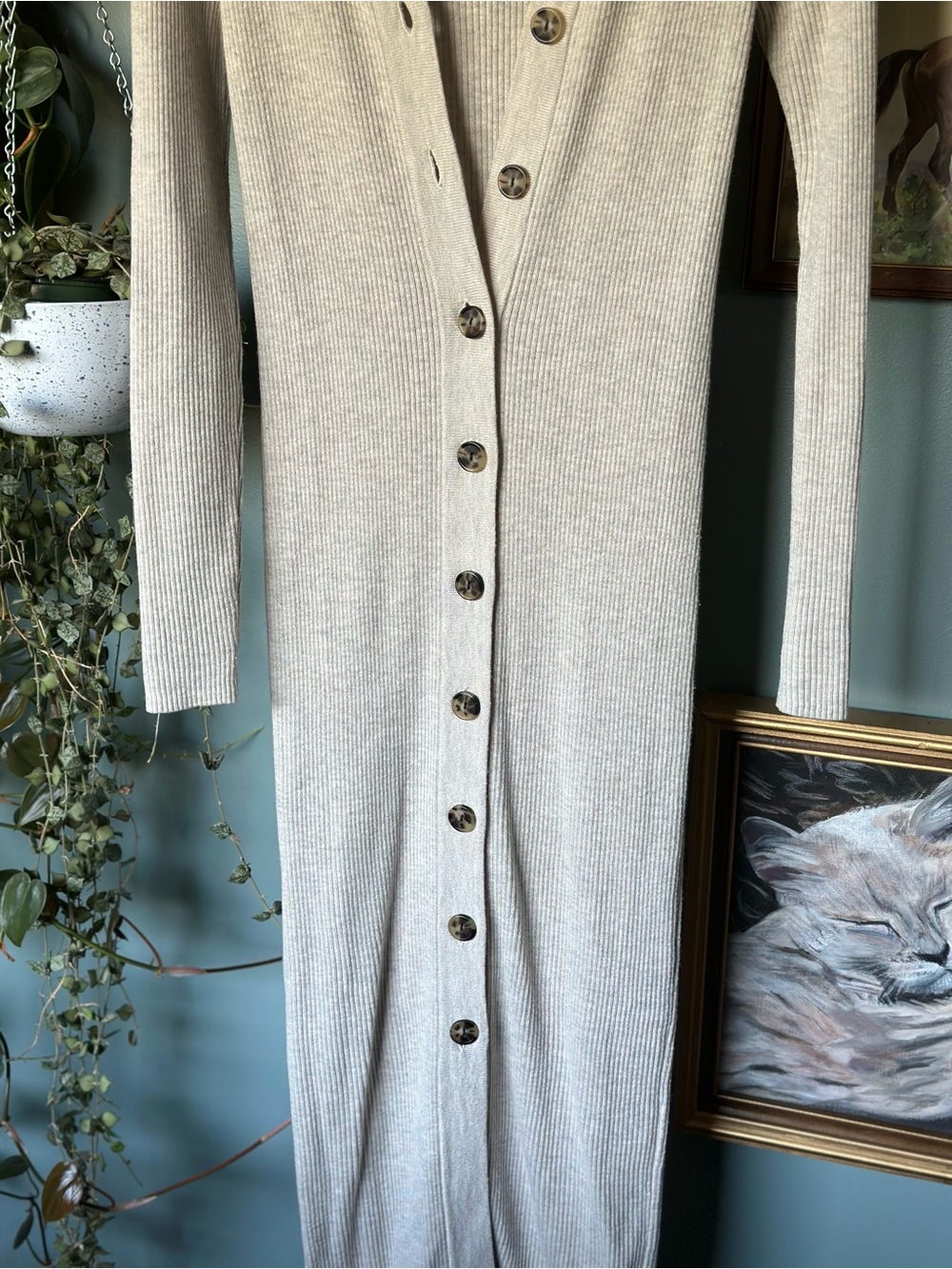 H&M Light Gray Ribbed Long Button-Front Cardigan - Picture 5 of 5